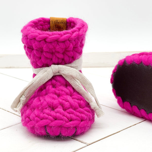 5.5” (12+ months) HOT PUNK PINK WOOL Sheepskin Slippers