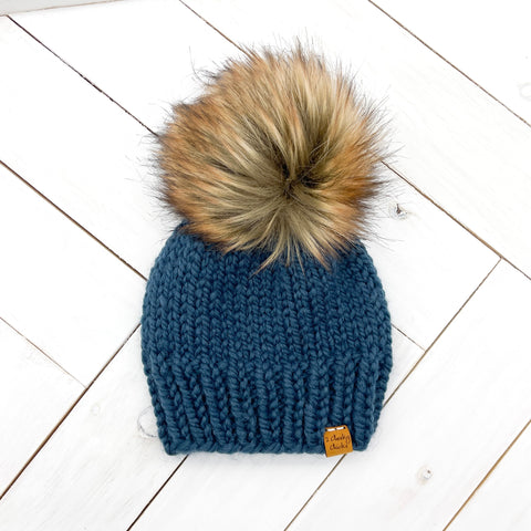 3 - 6 months DENIM Classic Hat with Faux Fur Pom (Jumbo)