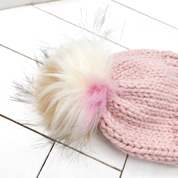 6 - 12 months ROUGE Classic Hat with Faux Fur Pom