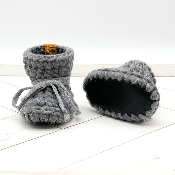 4.5” (0 - 6 or 3 - 6 months) CHARCOAL WOOL Sheepskin Slippers