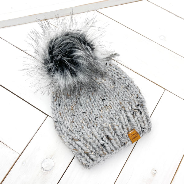 Toddler (1 - 3 years old) GREY MARBLE Classic Hat with Faux Fur Pom (Jumbo)