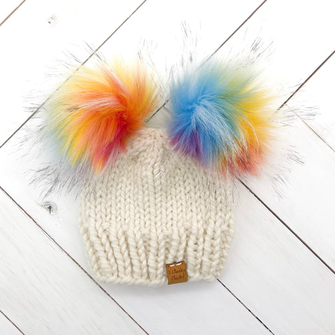 0 - 3 months FISHERMAN Classic Hat with Double Faux Fur Poms