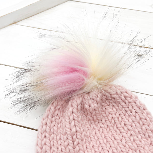 0 - 3 months ROUGE Classic Hat with Faux Fur Pom