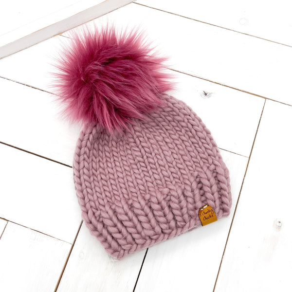 Toddler (1 - 3 years old) MAUVE WOOL Classic Hat with Faux Fur Pom