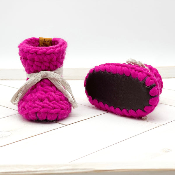 5.5” (12+ months) HOT PUNK PINK WOOL Sheepskin Slippers