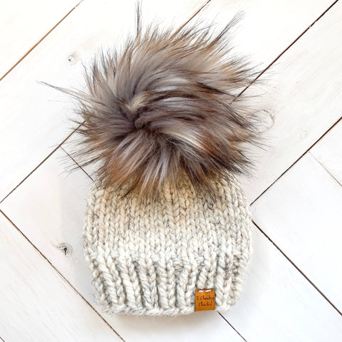 3 - 6 months WHEAT Classic Hat with Faux Fur Pom