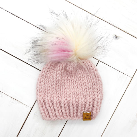 0 - 3 months ROUGE Classic Hat with Faux Fur Pom