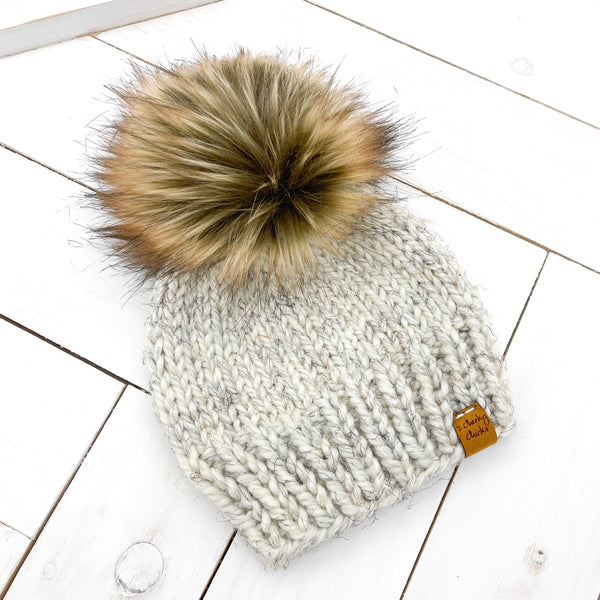 6 - 12 months WHEAT Classic Hat with Faux Fur Pom (Jumbo)