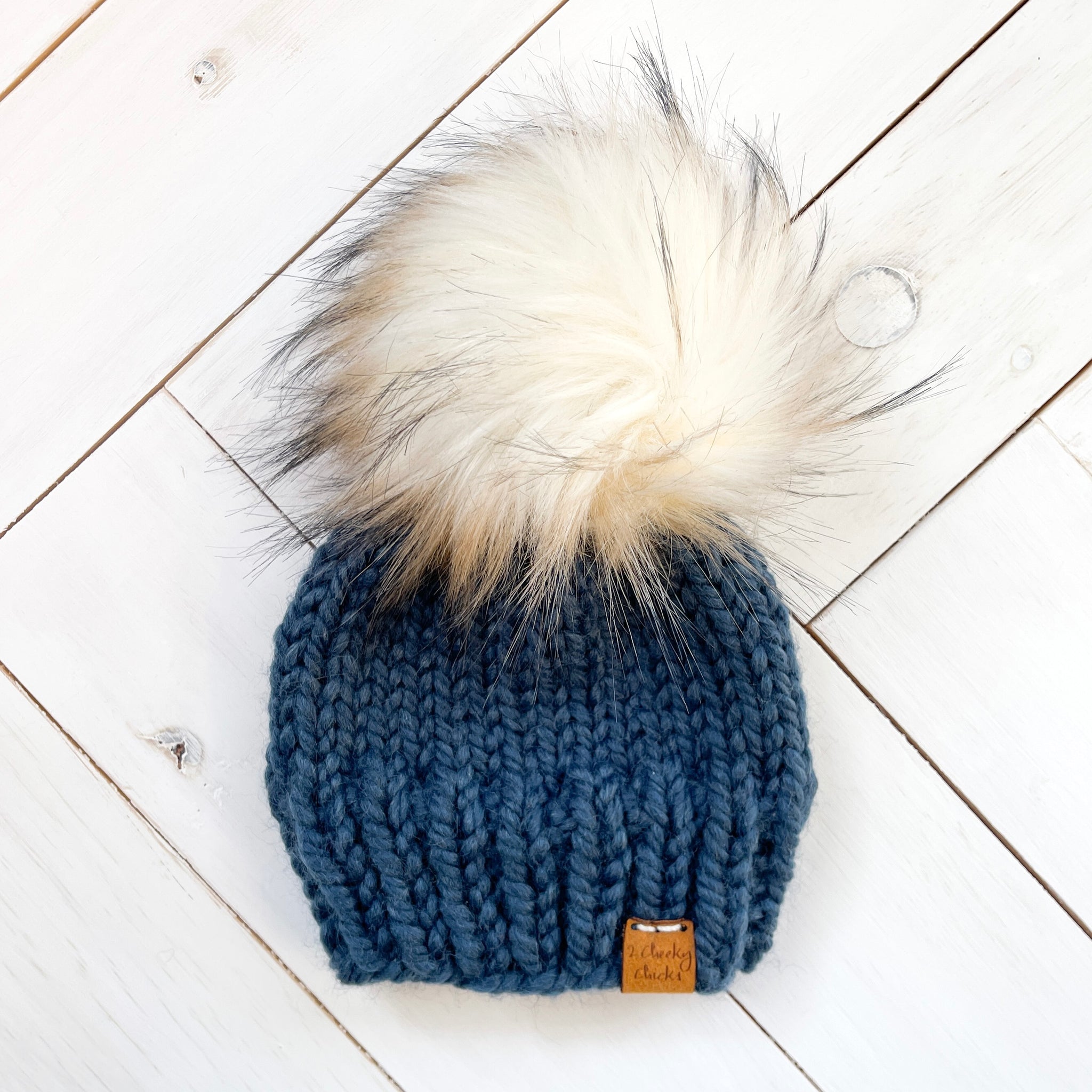 0 - 3 months DENIM Classic Hat with Faux Fur Pom