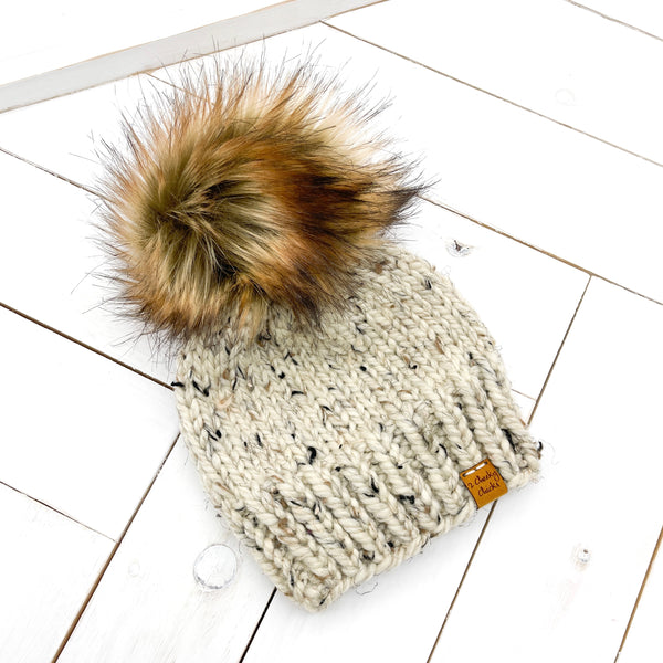 Toddler (1 - 3 years old) OATMEAL Classic Hat with Faux Fur Pom (Jumbo)