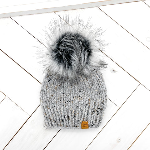 Toddler (1 - 3 years old) GREY MARBLE Classic Hat with Faux Fur Pom (Jumbo)